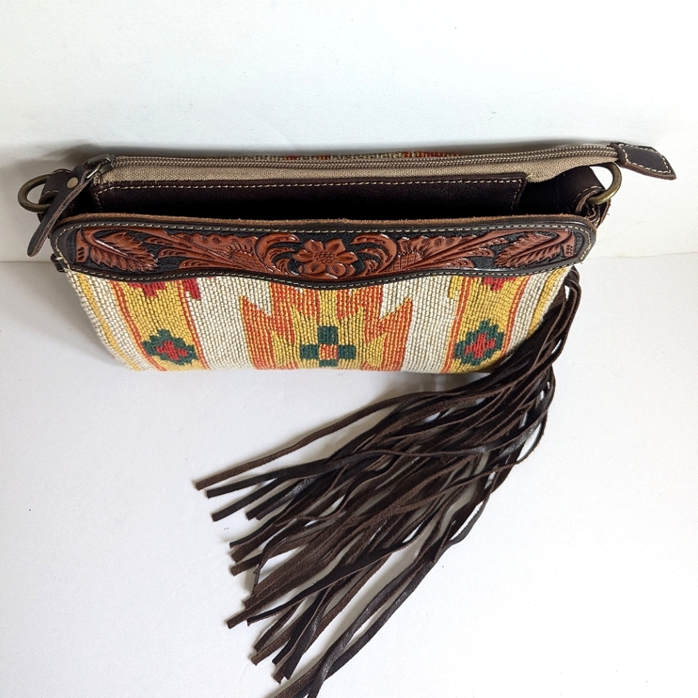 Myra Bag Hand Tooled Clutch Crossbody Shoulder Bag 💜 Rancher Aztec Western - Picture 5 of 16